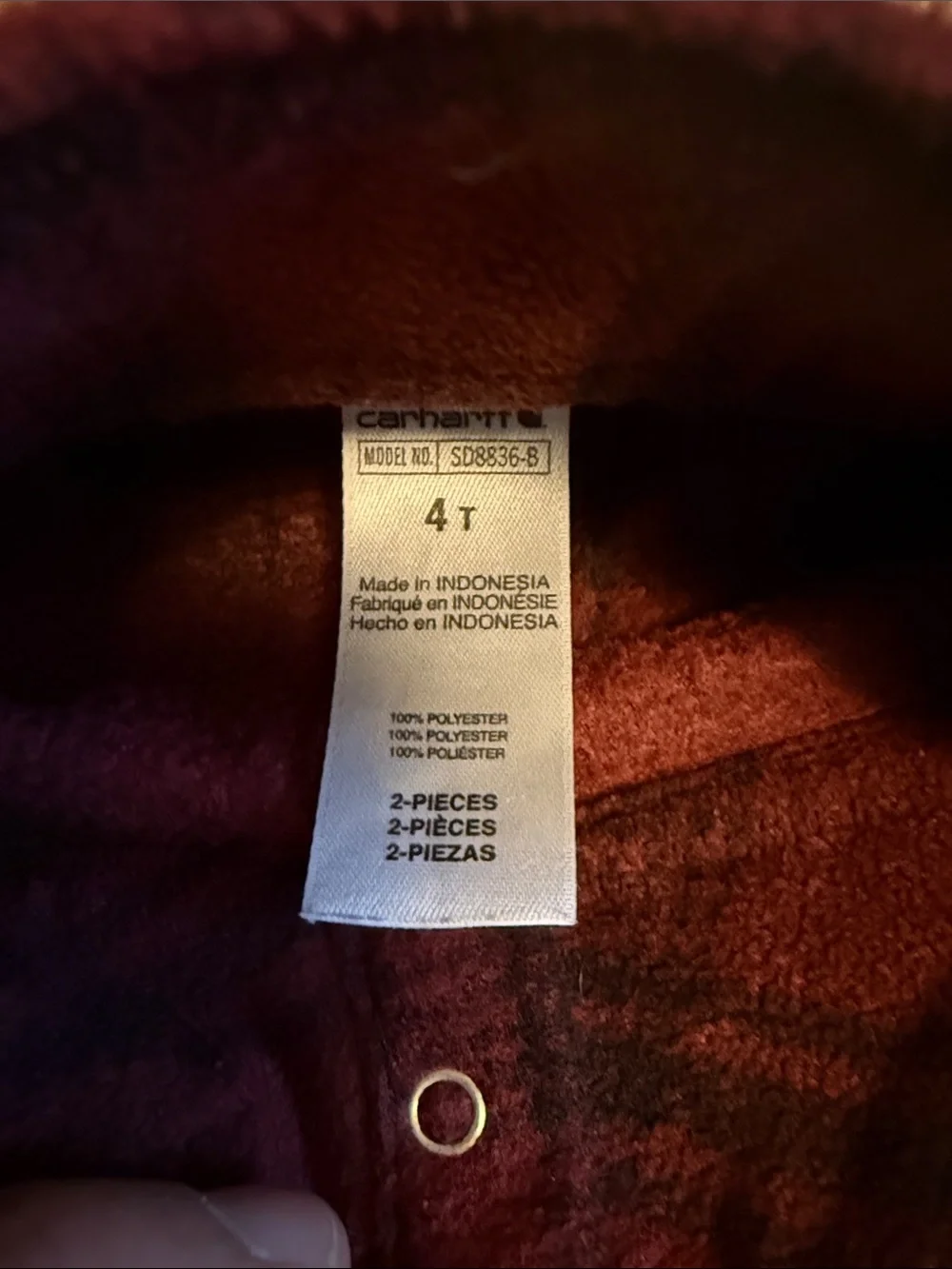 Carhartt Kids Maroon and Black Plaid Fleece Snap Pullover w/ Black Fleece Pants